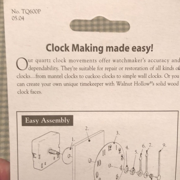 NWOT WALNUT HOLLOW CLOCK QUARTZ MOVEMENT TQ600P 1/4” + EXTRA DESIGNER HANDS #476 - Picture 10 of 11